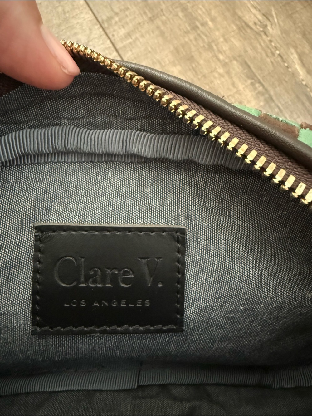Clare V Brown and Green Woven Checkerboard Crossbody - Picture 8 of 8